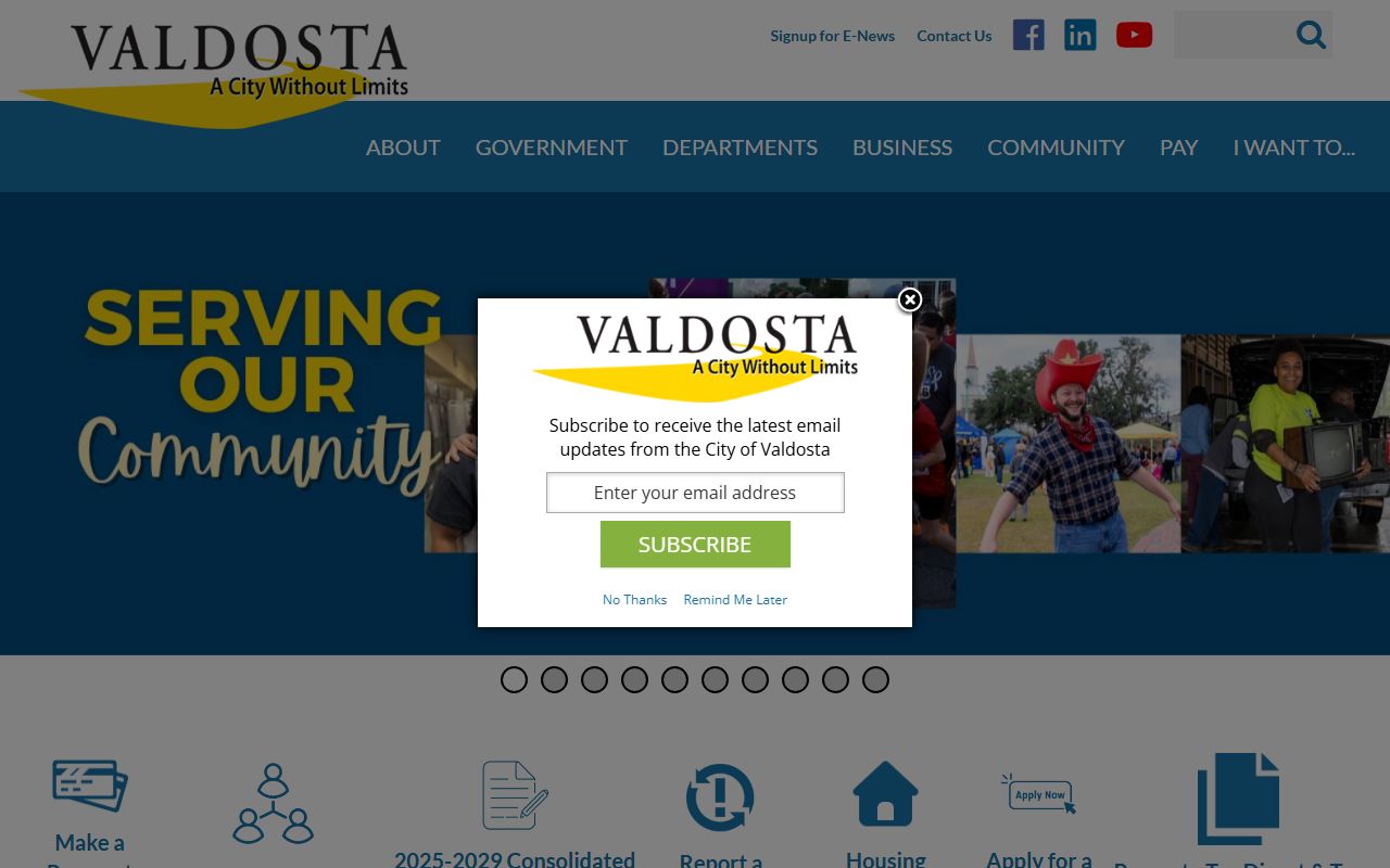 Valdosta city government website for death index information