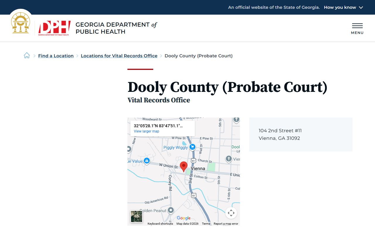 Dooly County Probate Court death index listing on Georgia DPH