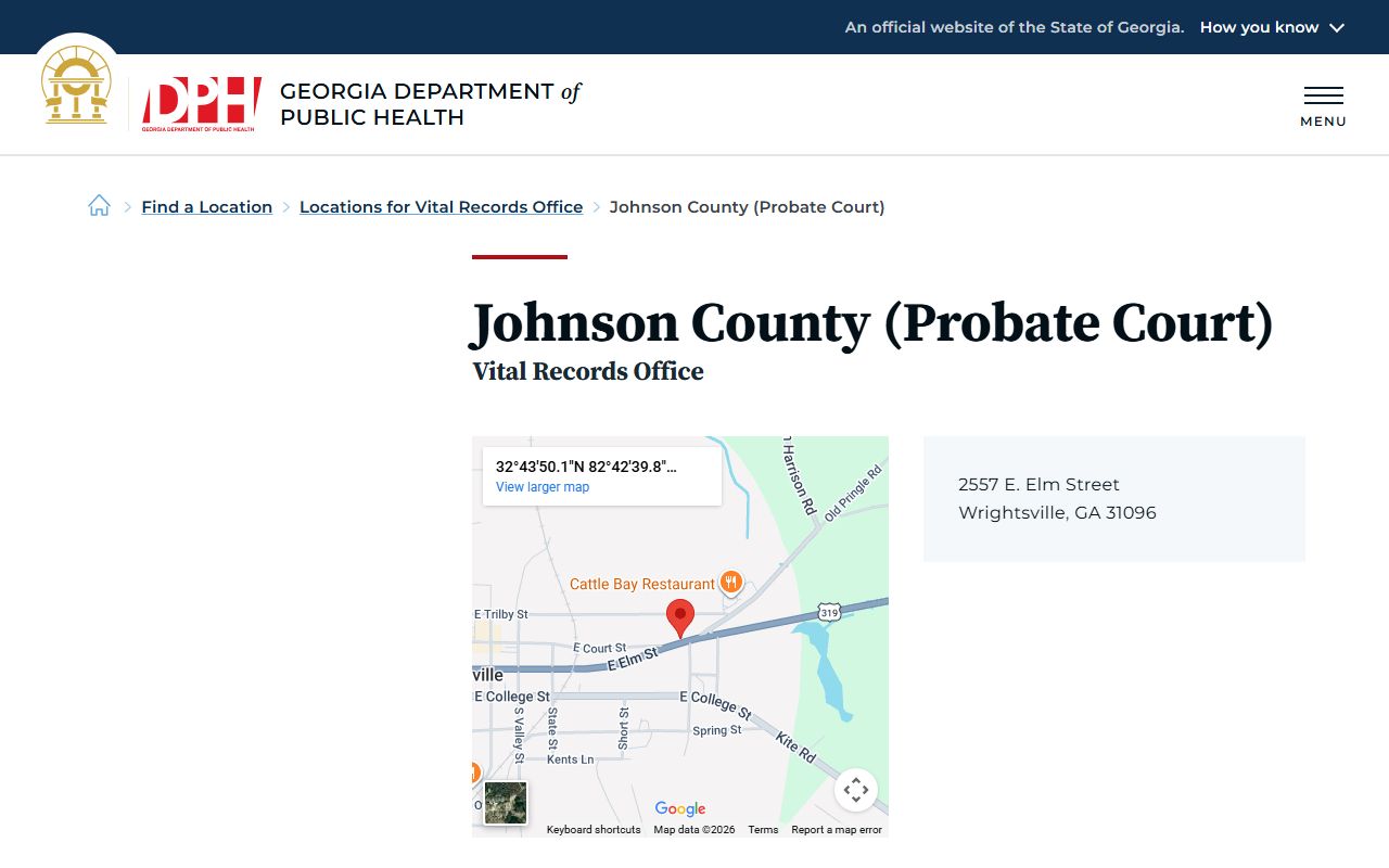 Johnson County Probate Court death index page on Georgia DPH website
