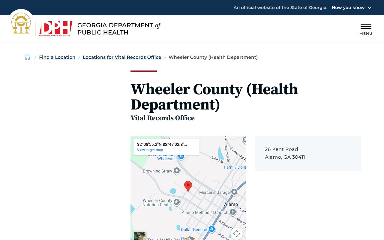 Wheeler County death index page on Georgia DPH website