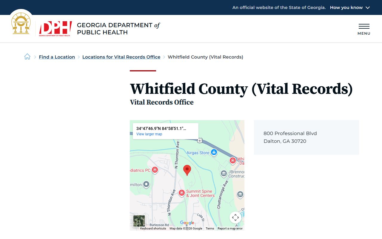 Whitfield County death index page on Georgia DPH website