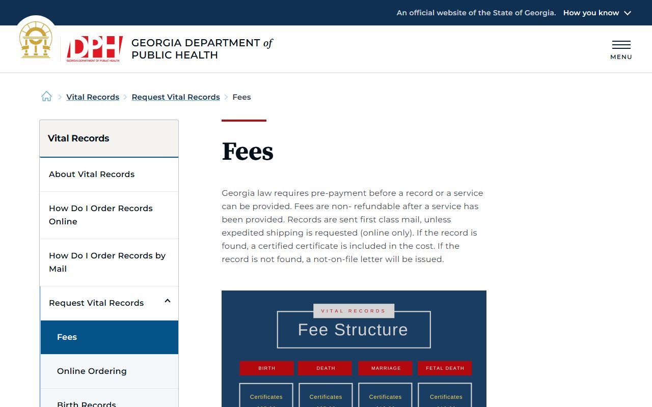 Georgia death index certificate fees schedule