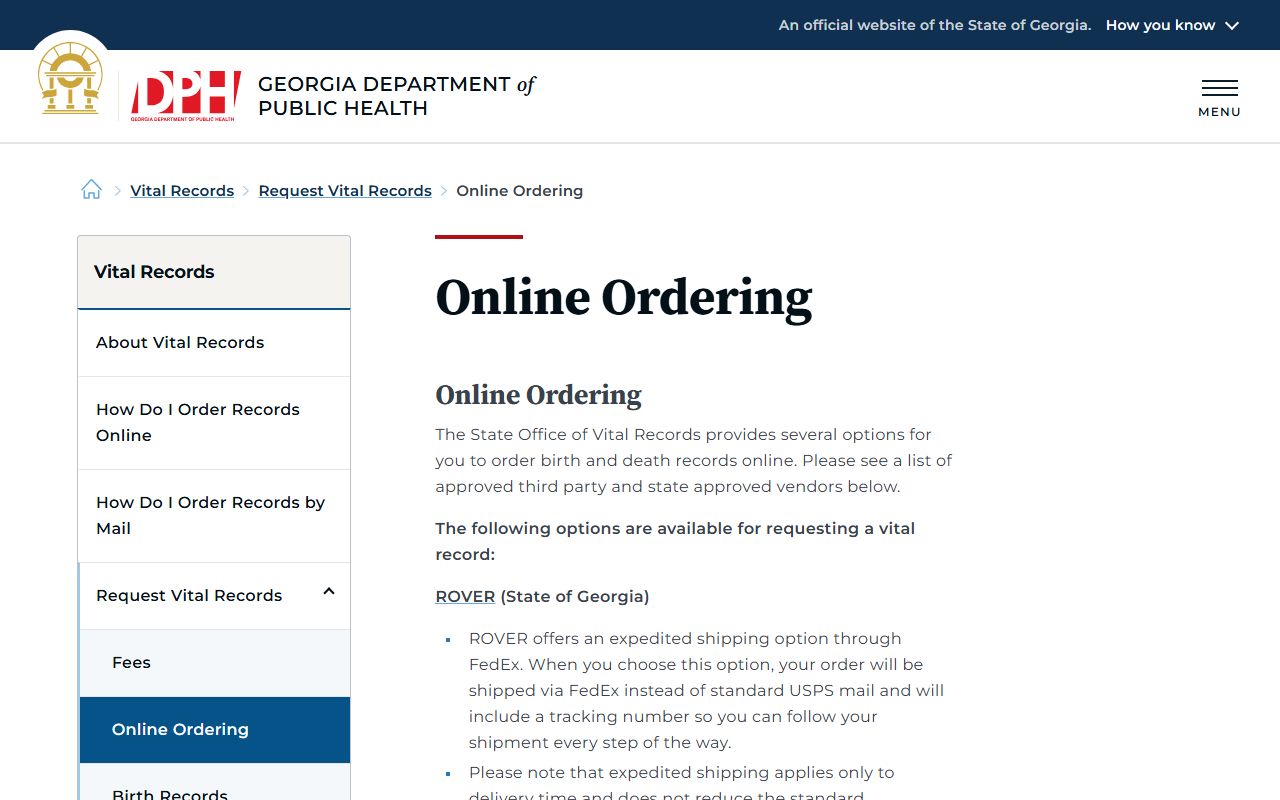 Georgia death index online ordering options and forms