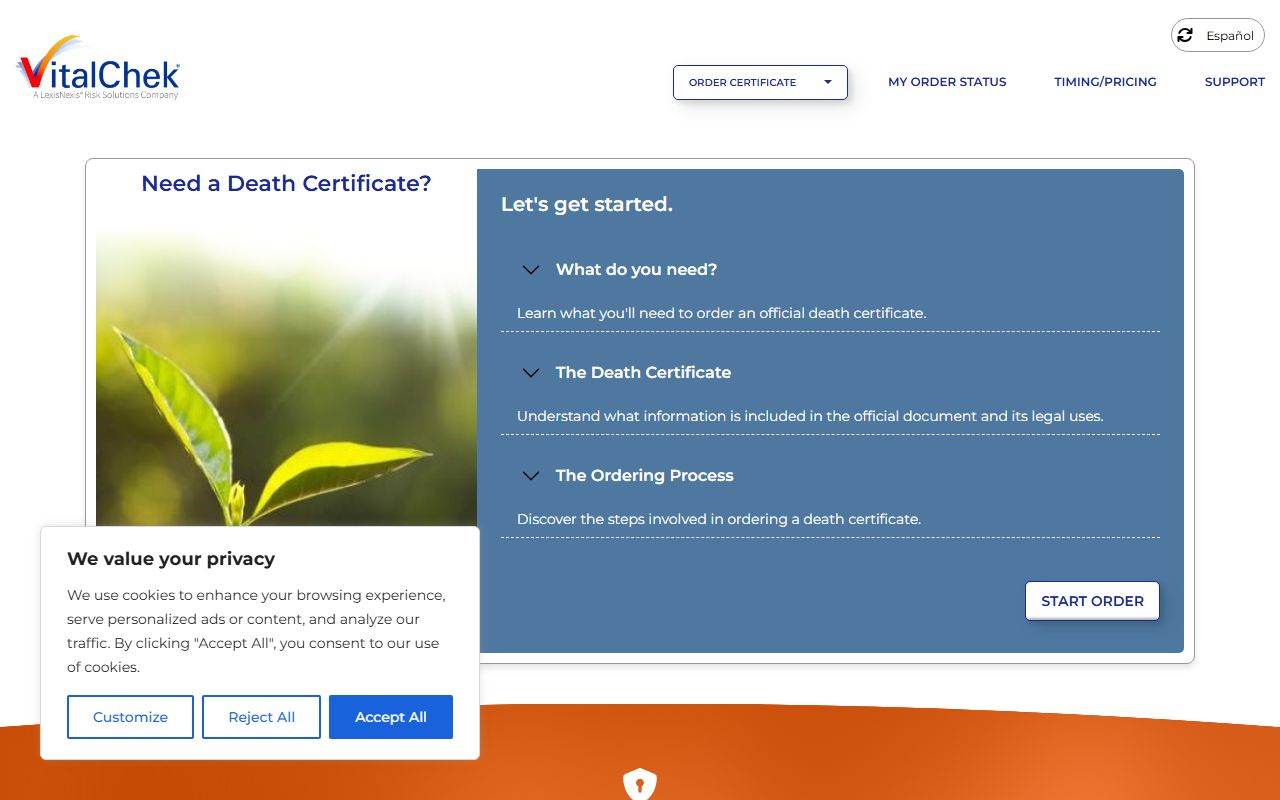 VitalChek third-party Georgia death index ordering page